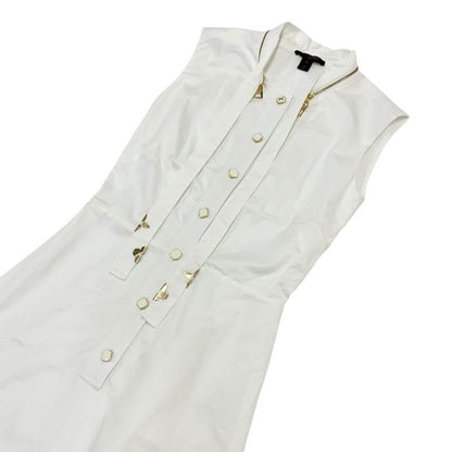 Louis Vuitton Dress Cotton White Gold Logo Fitnf Sleeveless