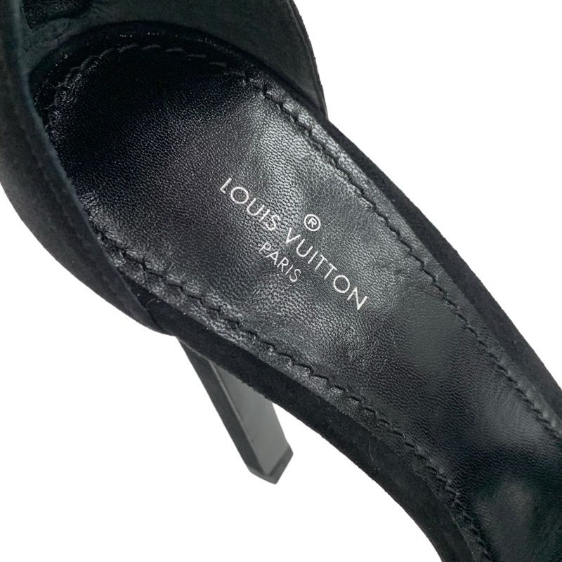 Louis Vuitton Sandals Shoes Suede Black Silver Bijou Logo