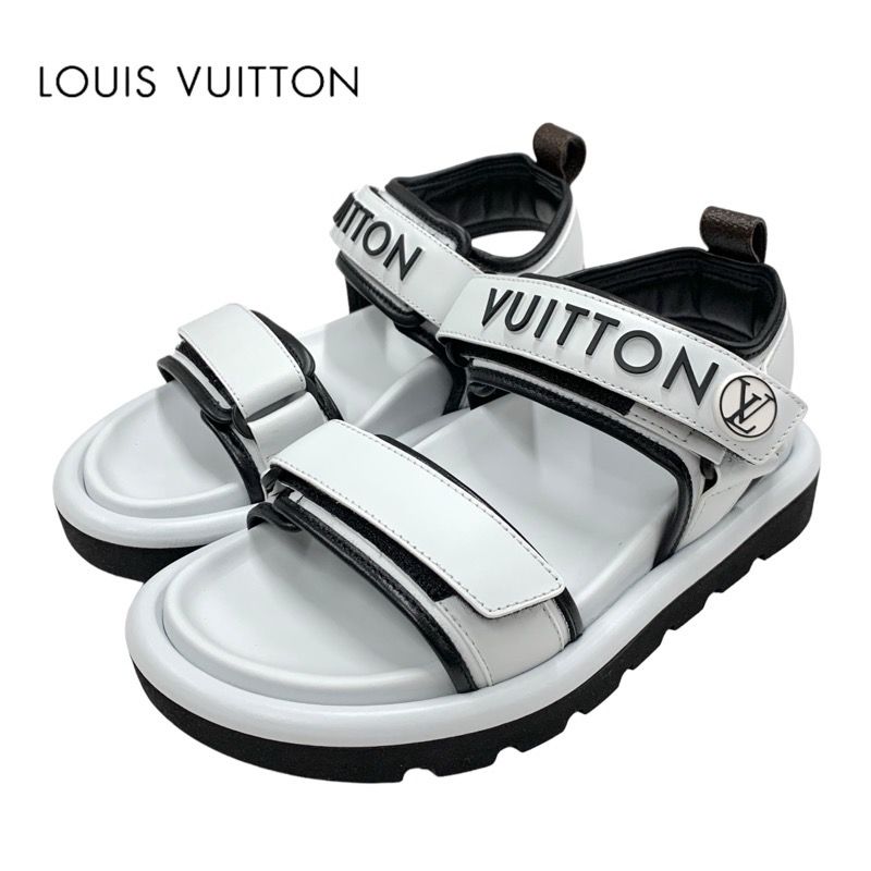 Louis Vuitton Pool Pillow Line Sandals Shoes Leather White Black White Unused