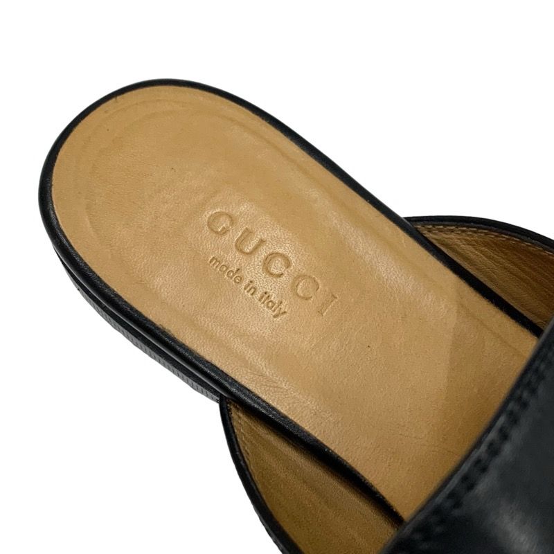 Gucci Prince Town Flat Shoes Leather Black Gold Slipper Sandals Mule Horsebit