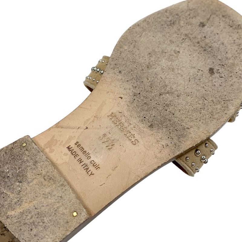 Hermes Oran Brides De GALA Sandals Shoes Suede Canvas Brown Multicolor Flat