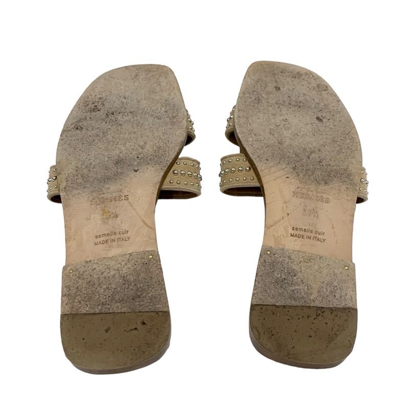 Hermes Oran Brides De GALA Sandals Shoes Suede Canvas Brown Multicolor Flat