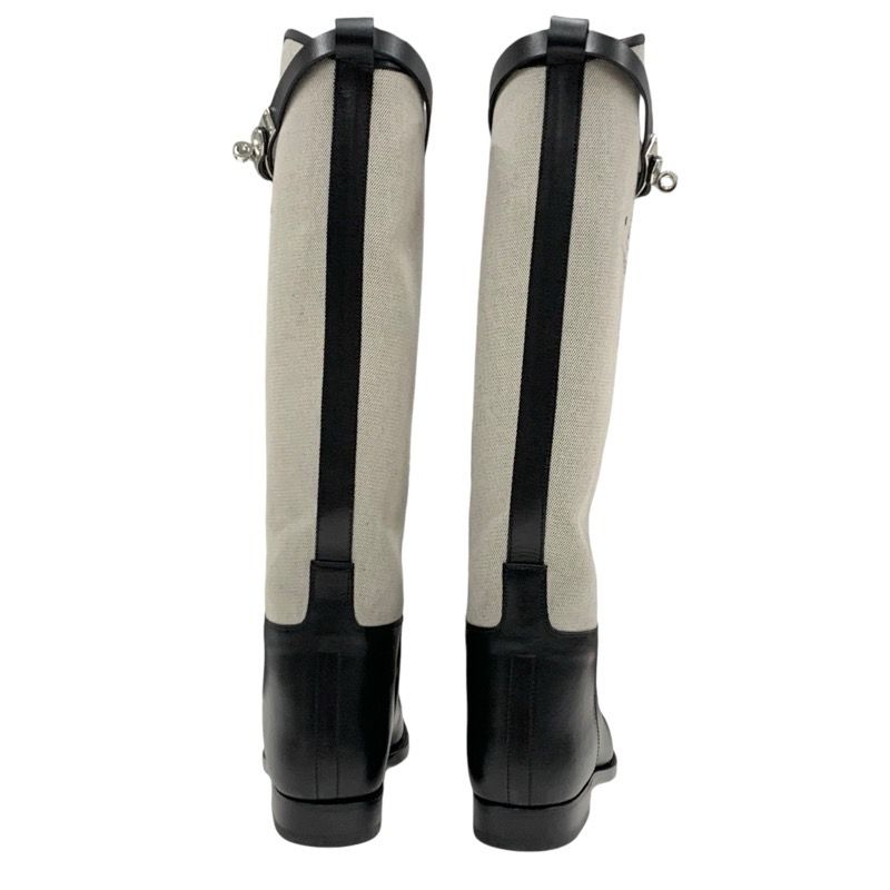 Hermes Jumping Boots Long Boots Shoes Canvas Leather Beige Black Silver Kelly