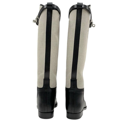 Hermes Jumping Boots Long Boots Shoes Canvas Leather Beige Black Silver Kelly