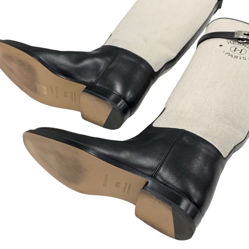 Hermes Jumping Boots Long Boots Shoes Canvas Leather Beige Black Silver Kelly
