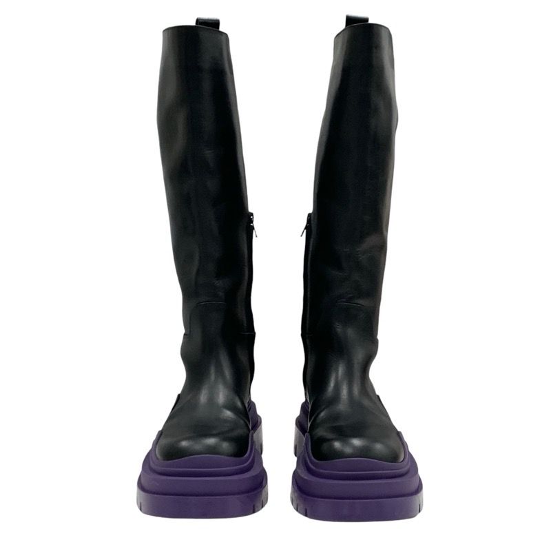 Bottega Veneta Tire Boots Long Boots Shoes Leather Black Purple