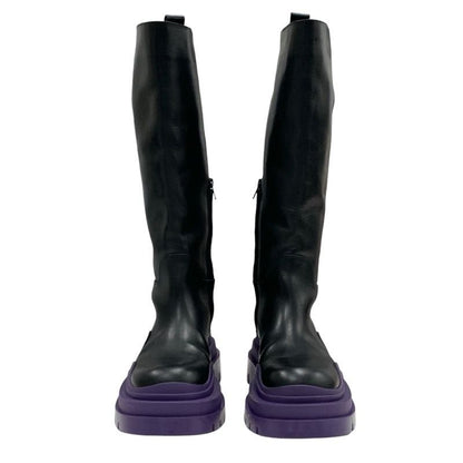 Bottega Veneta Tire Boots Long Boots Shoes Leather Black Purple