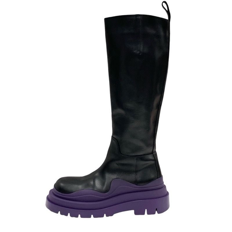 Bottega Veneta Tire Boots Long Boots Shoes Leather Black Purple