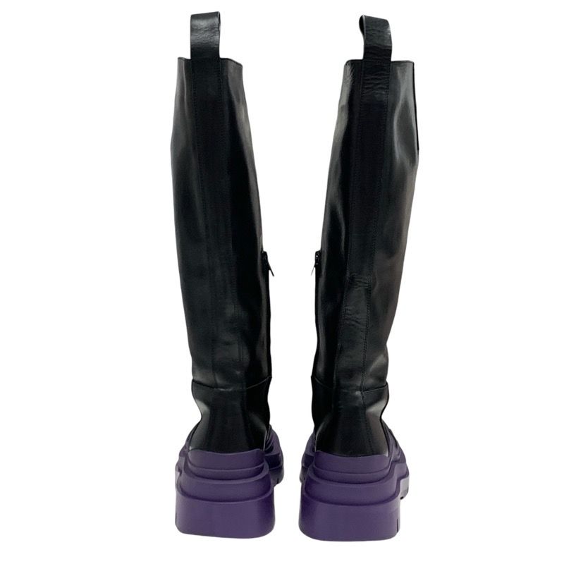 Bottega Veneta Tire Boots Long Boots Shoes Leather Black Purple