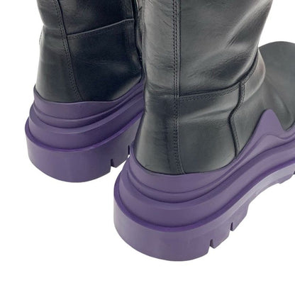 Bottega Veneta Tire Boots Long Boots Shoes Leather Black Purple