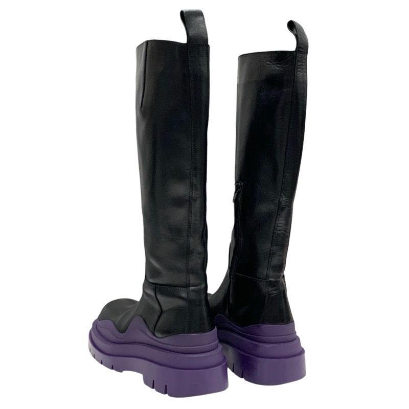 Bottega Veneta Tire Boots Long Boots Shoes Leather Black Purple