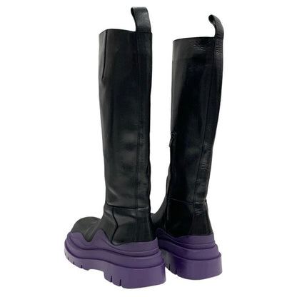 Bottega Veneta Tire Boots Long Boots Shoes Leather Black Purple