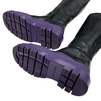 Bottega Veneta Tire Boots Long Boots Shoes Leather Black Purple
