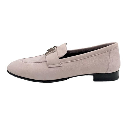 Hermes Paris Loafers Leather Shoes Suede Pink Silver Moccasins Flat Shoes