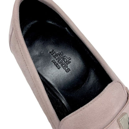 Hermes Paris Loafers Leather Shoes Suede Pink Silver Moccasins Flat Shoes