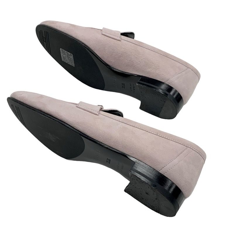 Hermes Paris Loafers Leather Shoes Suede Pink Silver Moccasins Flat Shoes