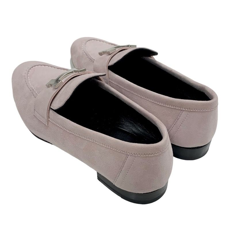 Hermes Paris Loafers Leather Shoes Suede Pink Silver Moccasins Flat Shoes