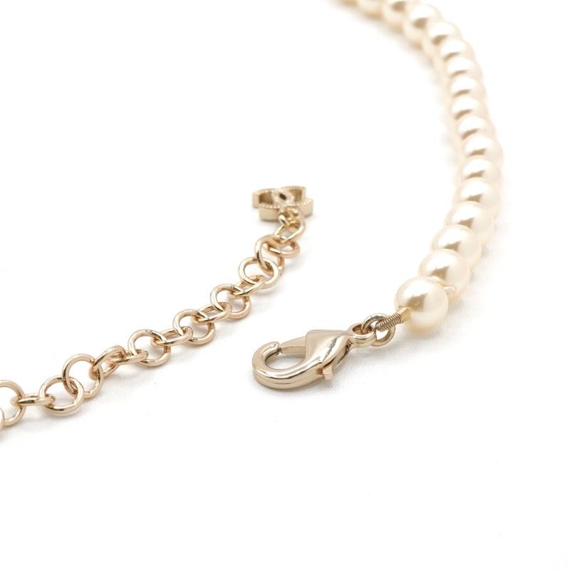 Chanel Necklace Pendant Choker White Gold Coco Mark Heart Rhinestone