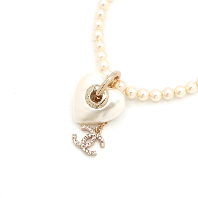 Chanel Necklace Pendant Choker White Gold Coco Mark Heart Rhinestone