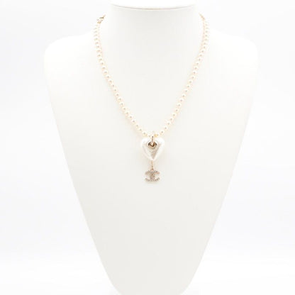 Chanel Necklace Pendant Choker White Gold Coco Mark Heart Rhinestone