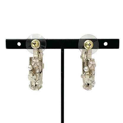 Chanel Earrings Earring Gold White Pink Hoop Coco Mark Flower Rhinestone