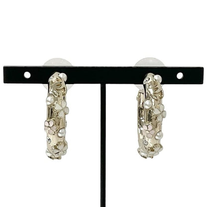 Chanel Earrings Earring Gold White Pink Hoop Coco Mark Flower Rhinestone