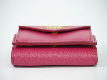 Authentic Prada Saffiano Metal Leather Trifold Fold Wallet Compact Wallet Pink