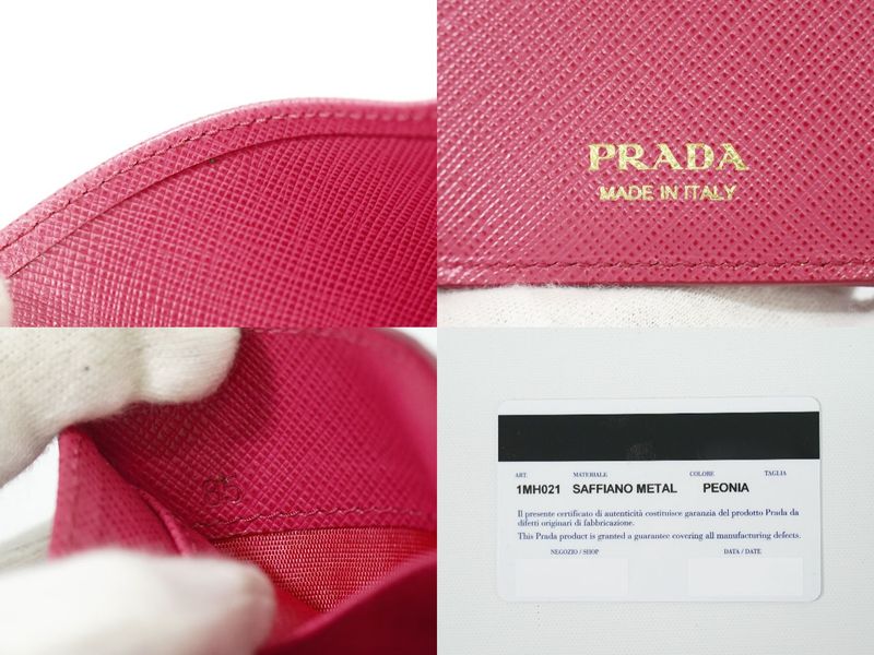 Authentic Prada Saffiano Metal Leather Trifold Fold Wallet Compact Wallet Pink