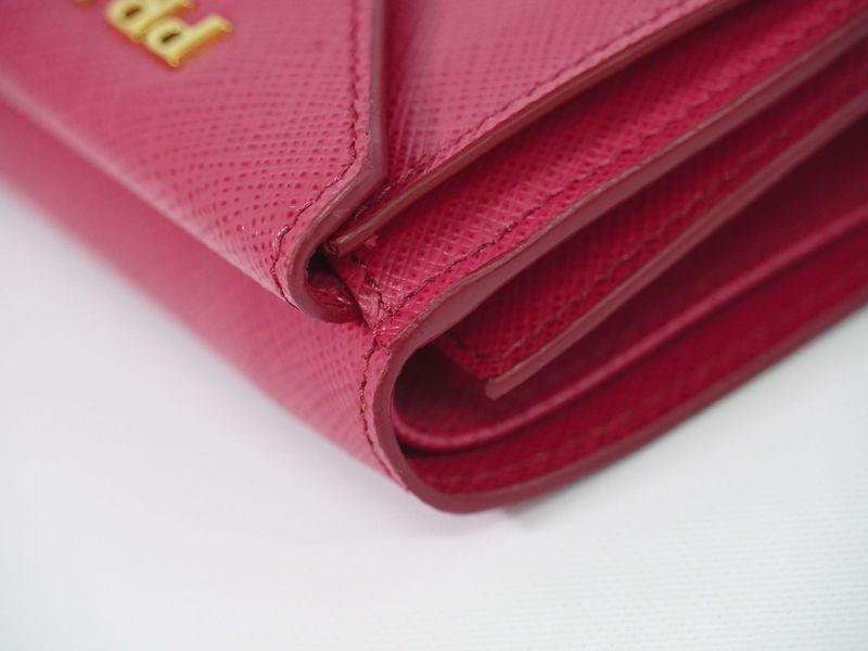 Authentic Prada Saffiano Metal Leather Trifold Fold Wallet Compact Wallet Pink