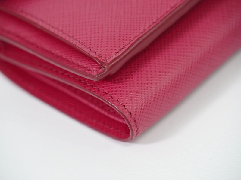 Authentic Prada Saffiano Metal Leather Trifold Fold Wallet Compact Wallet Pink