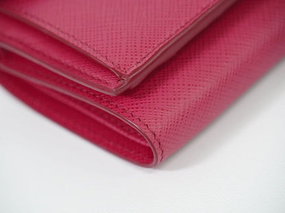Authentic Prada Saffiano Metal Leather Trifold Fold Wallet Compact Wallet Pink