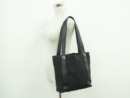 Authentic Bvlgari Logo Mania Shoulder Bag Tote Bag Canvas Black Logo Mania Bag