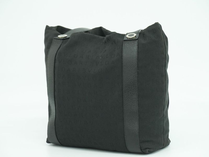 Authentic Bvlgari Logo Mania Shoulder Bag Tote Bag Canvas Black Logo Mania Bag