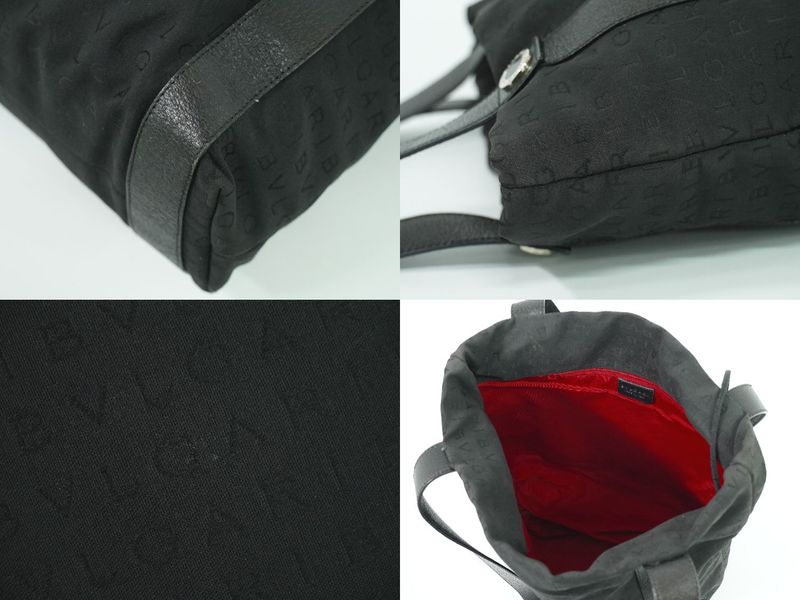 Authentic Bvlgari Logo Mania Shoulder Bag Tote Bag Canvas Black Logo Mania Bag