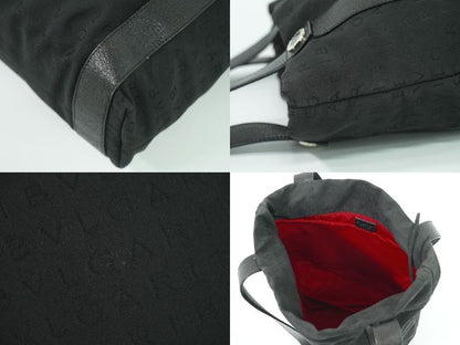 Authentic Bvlgari Logo Mania Shoulder Bag Tote Bag Canvas Black Logo Mania Bag