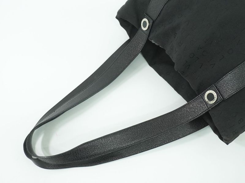 Authentic Bvlgari Logo Mania Shoulder Bag Tote Bag Canvas Black Logo Mania Bag