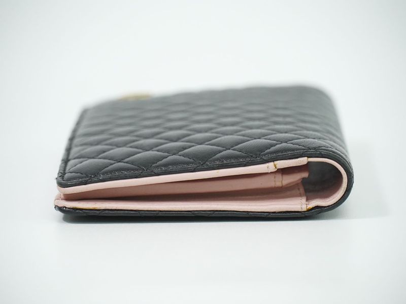 Authentic Chanel Coco Mark Micro Matelasse Long Wallet Long Leather Black Micro