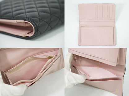 Authentic Chanel Coco Mark Micro Matelasse Long Wallet Long Leather Black Micro