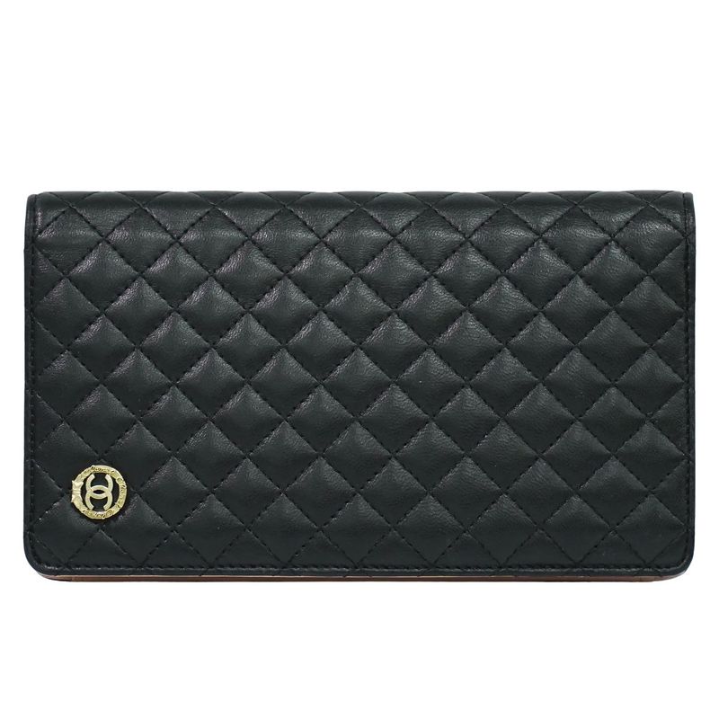 Authentic Chanel Coco Mark Micro Matelasse Long Wallet Long Leather Black Micro