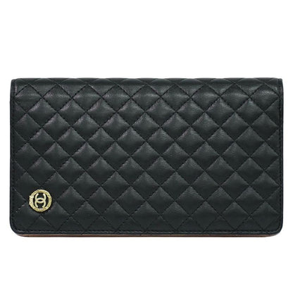Authentic Chanel Coco Mark Micro Matelasse Long Wallet Long Leather Black Micro