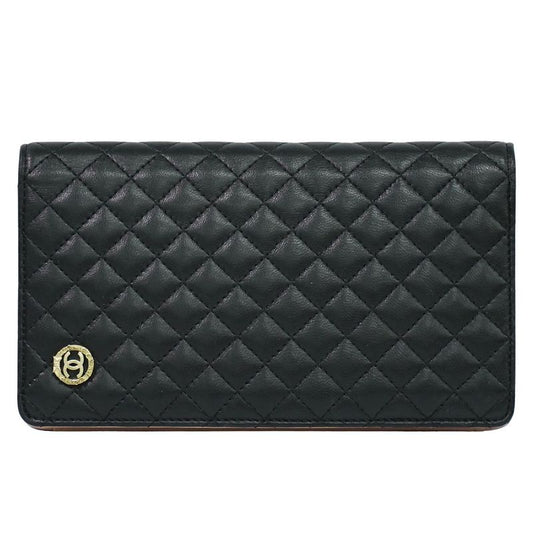 Authentic Chanel Coco Mark Micro Matelasse Long Wallet Long Leather Black Micro