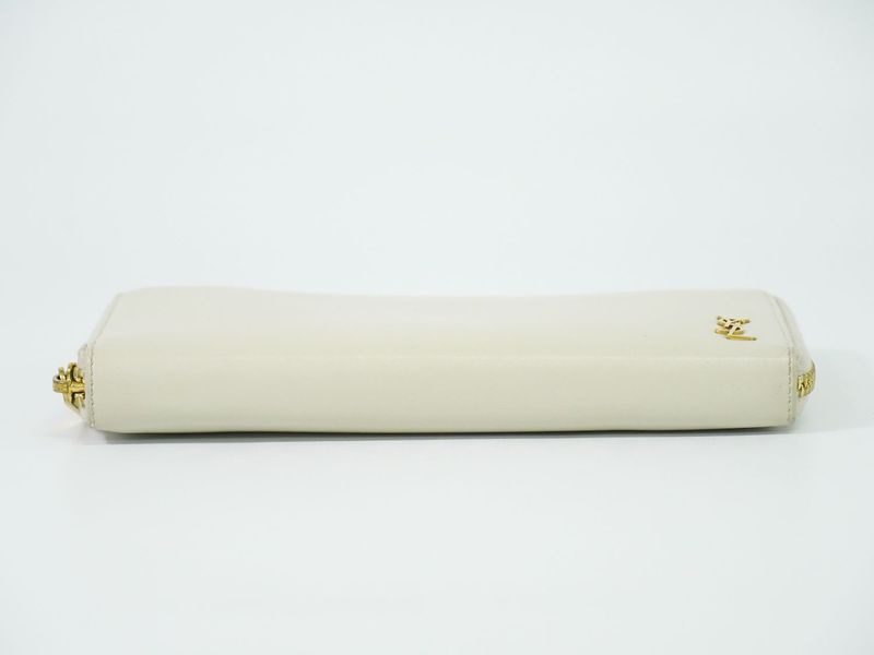 Authentic Saint Laurent Leather Round Zipper Long Wallet Long Wallet Ivory