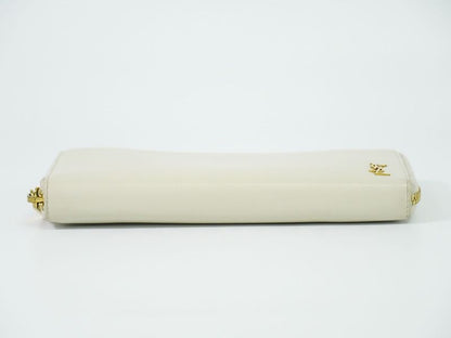 Authentic Saint Laurent Leather Round Zipper Long Wallet Long Wallet Ivory