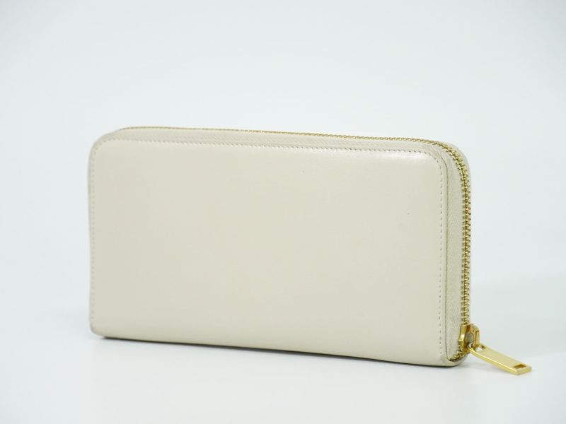 Authentic Saint Laurent Leather Round Zipper Long Wallet Long Wallet Ivory