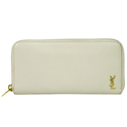 Authentic Saint Laurent Leather Round Zipper Long Wallet Long Wallet Ivory