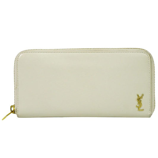 Authentic Saint Laurent Leather Round Zipper Long Wallet Long Wallet Ivory