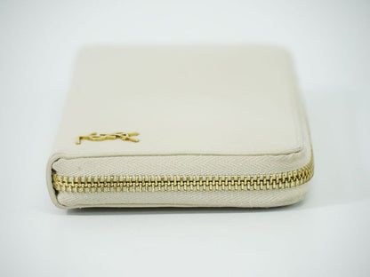 Authentic Saint Laurent Leather Round Zipper Long Wallet Long Wallet Ivory