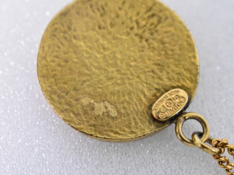 Authentic Chanel Coco Mark Necklace Pendant GP Gold Plated Orange Coco Mark