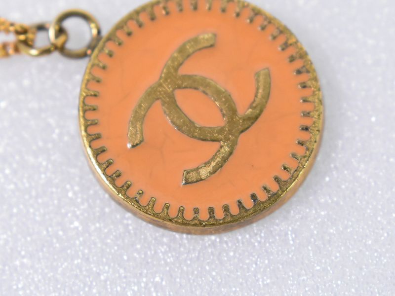 Authentic Chanel Coco Mark Necklace Pendant GP Gold Plated Orange Coco Mark