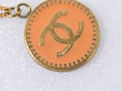 Authentic Chanel Coco Mark Necklace Pendant GP Gold Plated Orange Coco Mark